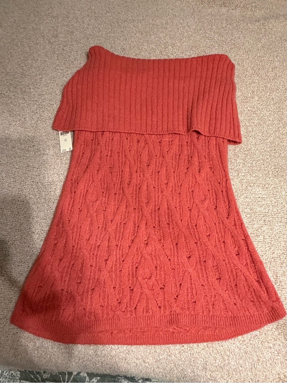Anthropologie Coral Cable-Knit Off-Shoulder Sweater Dress